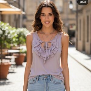 Kelly B | Lilac Ruffled Tie Front Sleeveless Tank Top | Sz L